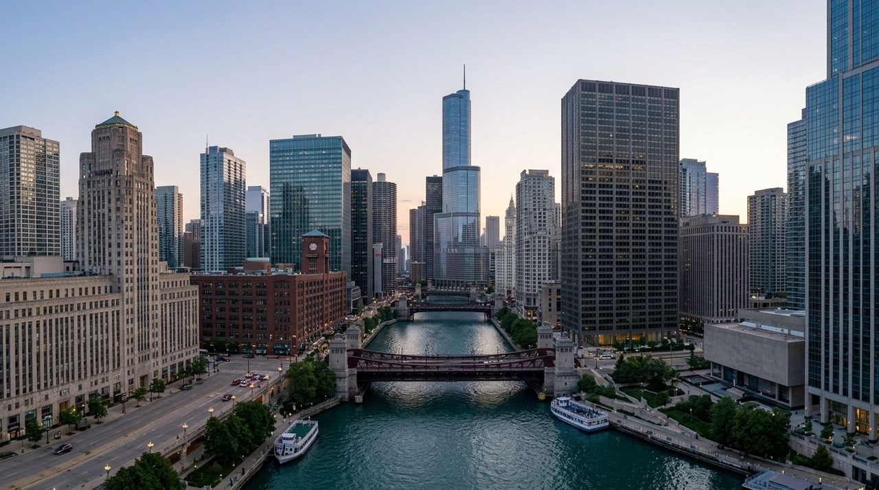 Chicago skyline at dusk