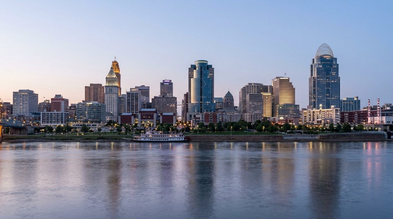 Cincinnati skyline at dusk